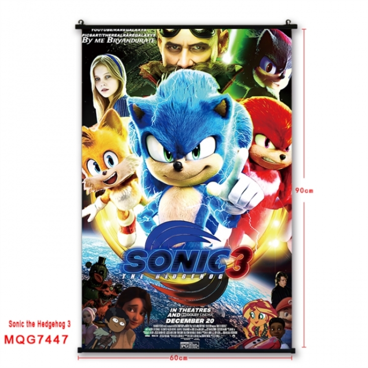 Sonic The Hedgehog Anime black Plastic rod Cloth painting Wall Scroll 60X90CM 