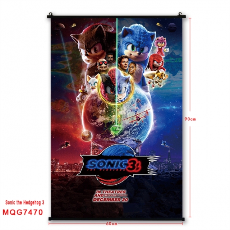 Sonic The Hedgehog Anime black Plastic rod Cloth painting Wall Scroll 60X90CM 