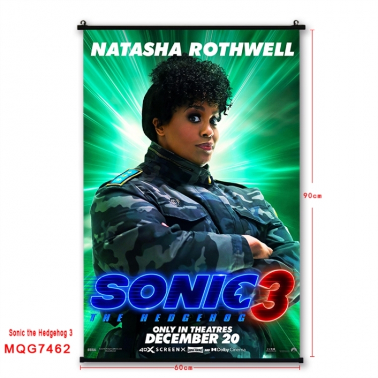 Sonic The Hedgehog Anime black Plastic rod Cloth painting Wall Scroll 60X90CM 