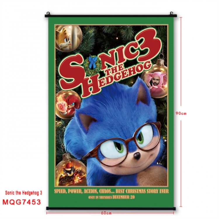 Sonic The Hedgehog Anime black Plastic rod Cloth painting Wall Scroll 60X90CM 