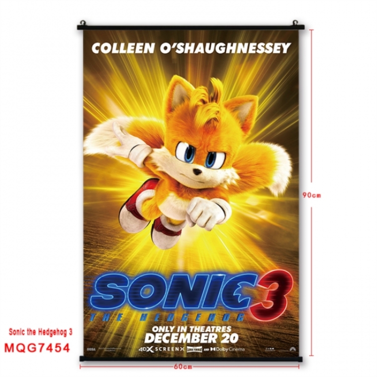 Sonic The Hedgehog Anime black Plastic rod Cloth painting Wall Scroll 60X90CM 