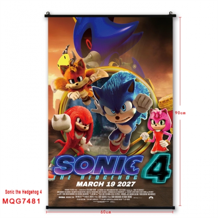 Sonic The Hedgehog Anime black Plastic rod Cloth painting Wall Scroll 60X90CM 