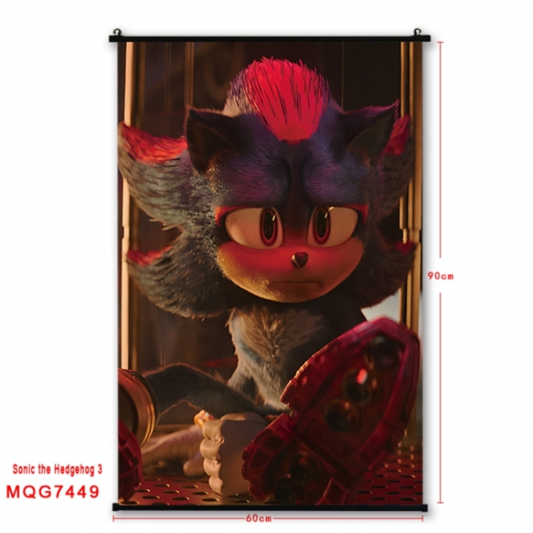 Sonic The Hedgehog Anime black Plastic rod Cloth painting Wall Scroll 60X90CM 