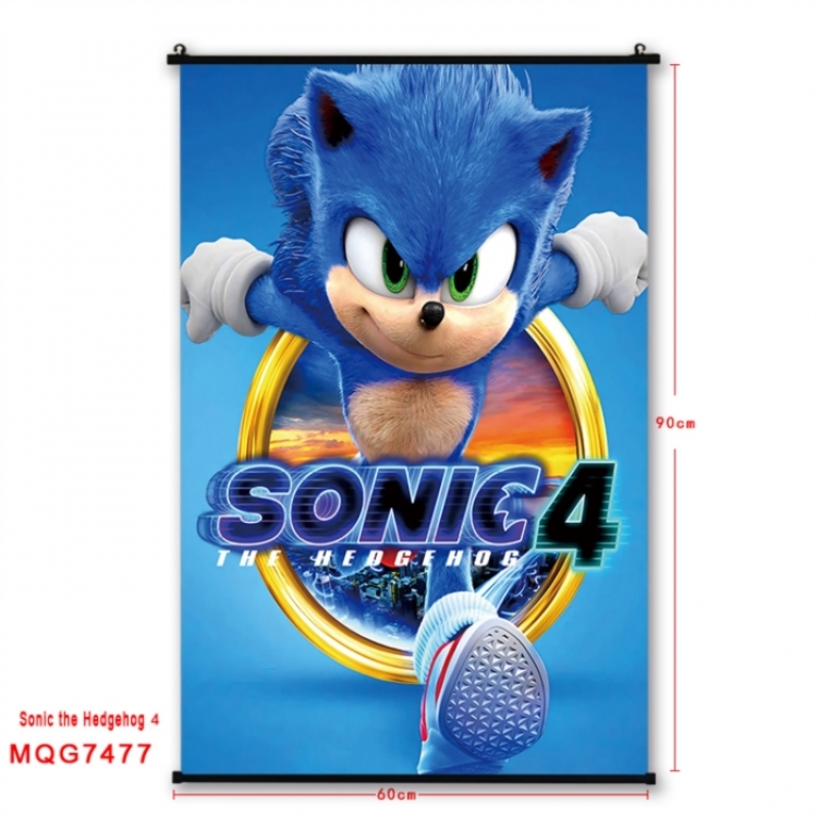 Sonic The Hedgehog Anime black Plastic rod Cloth painting Wall Scroll 60X90CM 