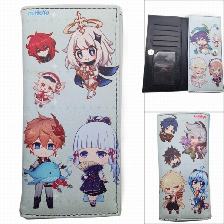 Genshin Impact Anime Long Tri-Fold Wallet Wallet with Colorful Snaps PK-081