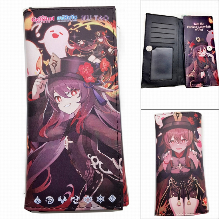 Genshin Impact Anime Long Tri-Fold Wallet Wallet with Colorful Snaps PK-060