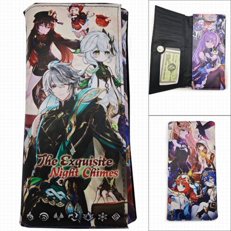 Genshin Impact Anime Long Tri-Fold Wallet Wallet with Colorful Snaps PK-010