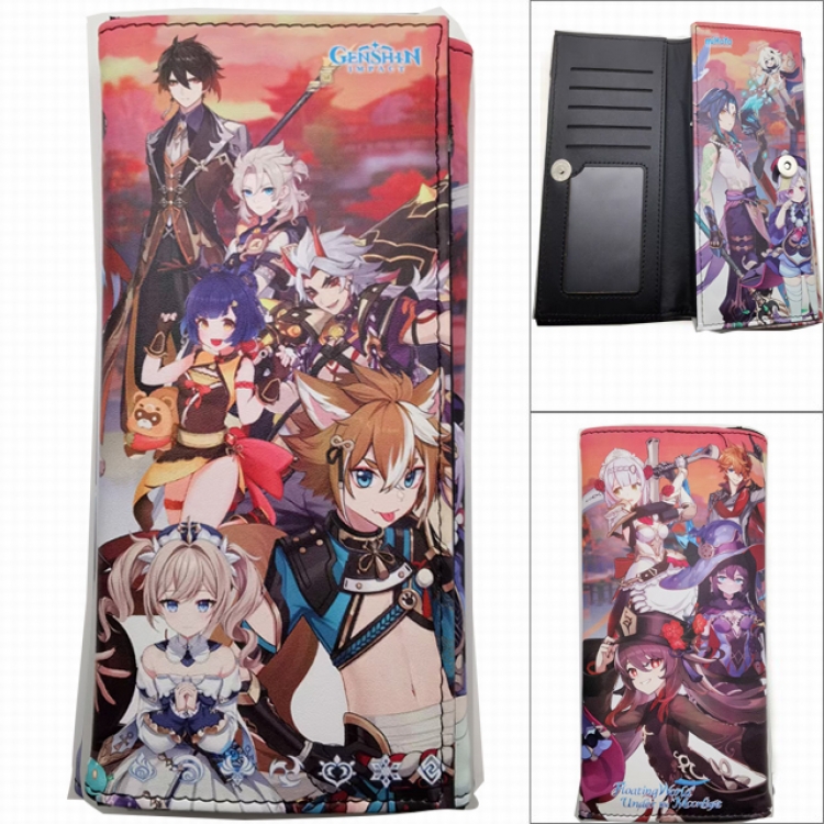 Genshin Impact Anime Long Tri-Fold Wallet Wallet with Colorful Snaps PK-053