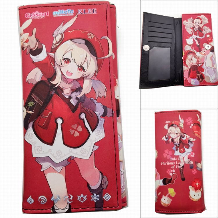 Genshin Impact Anime Long Tri-Fold Wallet Wallet with Colorful Snaps PK-061