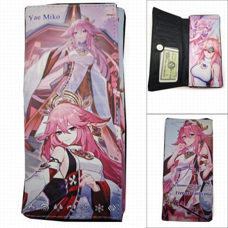 Genshin Impact Anime Long Tri-Fold Wallet Wallet with Colorful Snaps PK-006
