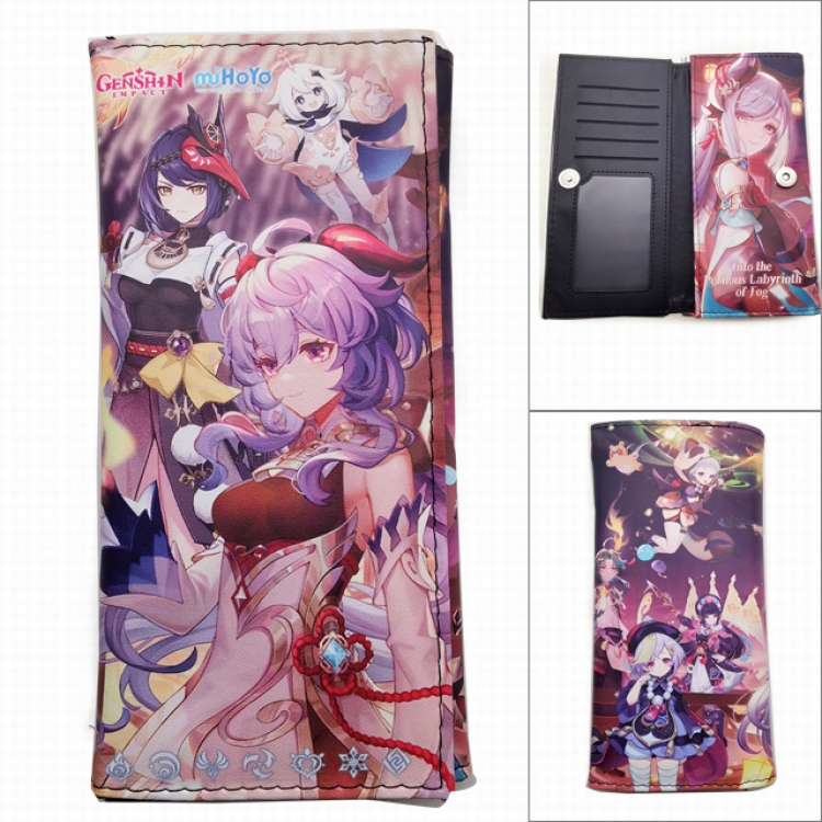 Genshin Impact Anime Long Tri-Fold Wallet Wallet with Colorful Snaps PK-065