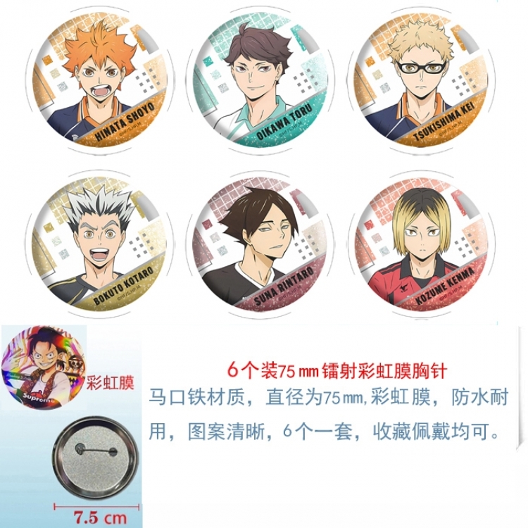 Haikyuu!! Anime Rainbow Mask Badge Brooch 75MM a set of 6