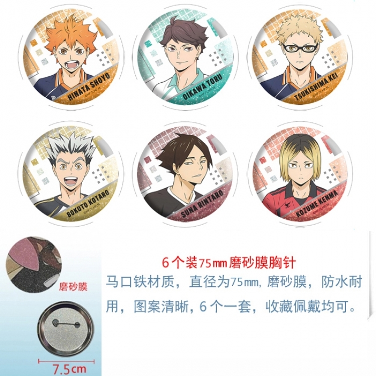 Haikyuu!! Anime Matte film brooch badge 75MM a set of 6