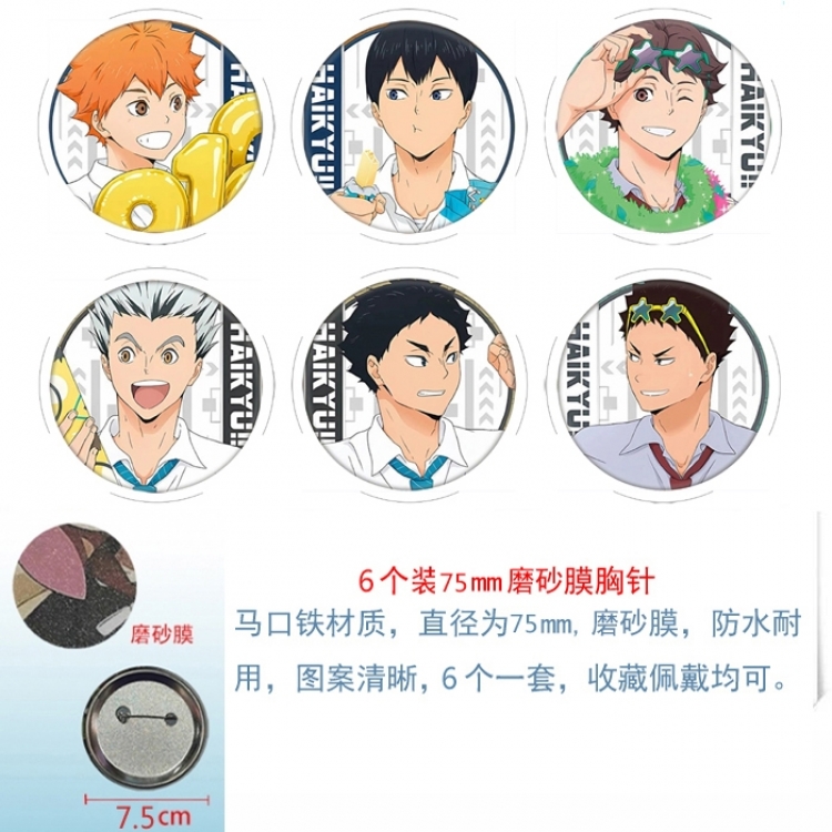 Haikyuu!! Anime Matte film brooch badge 75MM a set of 6