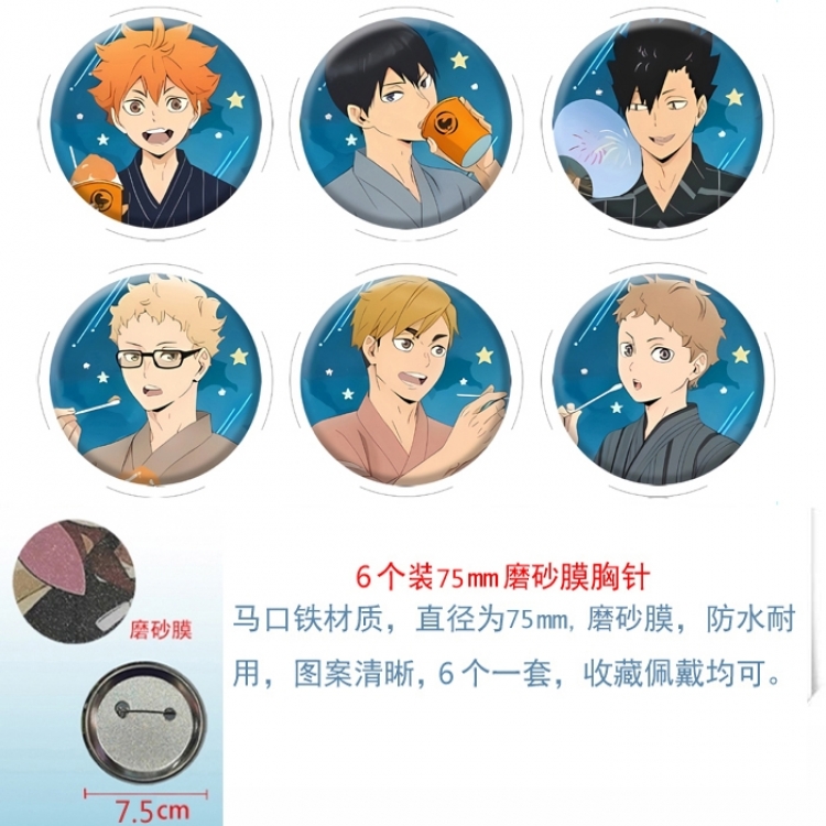 Haikyuu!! Anime Matte film brooch badge 75MM a set of 6