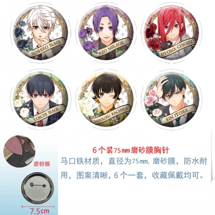 BLUE LOCK Anime Matte film brooch badge 75MM a set of 6