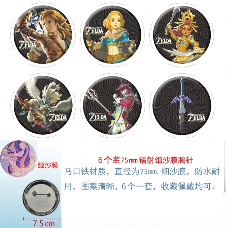 The Legend of Zelda Anime Fine sand film brooch badge 75MM a set of 6
