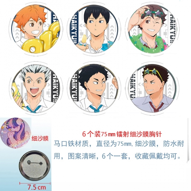Haikyuu!! Anime Fine sand film brooch badge 75MM a set of 6
