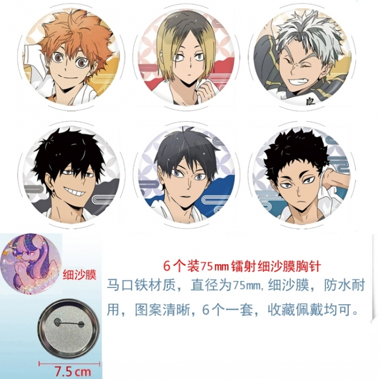 Haikyuu!! Anime Fine sand film brooch badge 75MM a set of 6