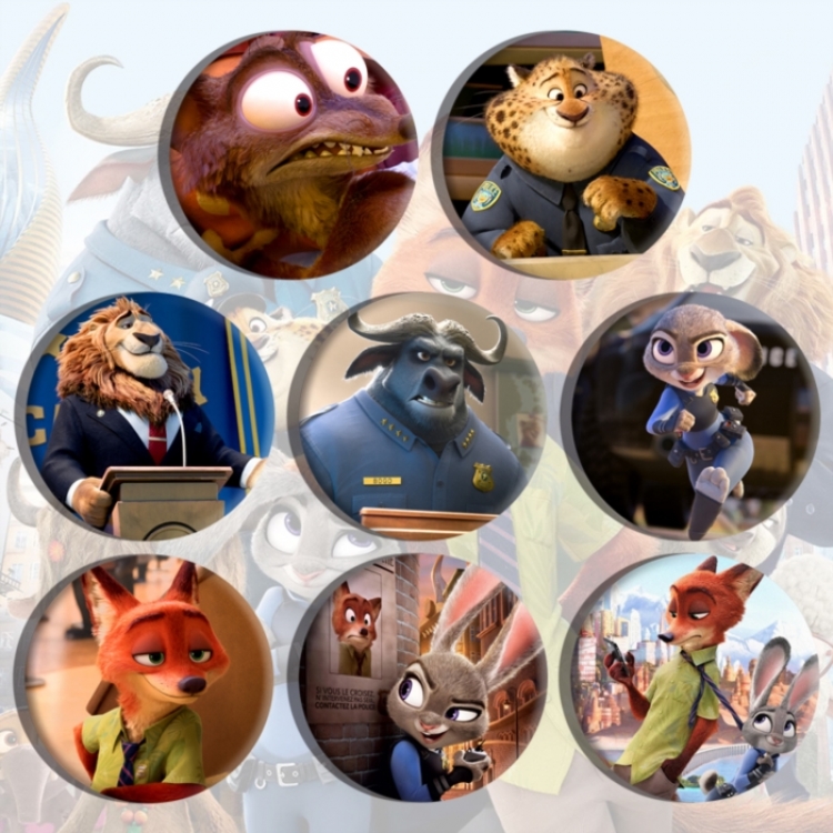 Zootopia Anime tinplate brooch badge a set of 8