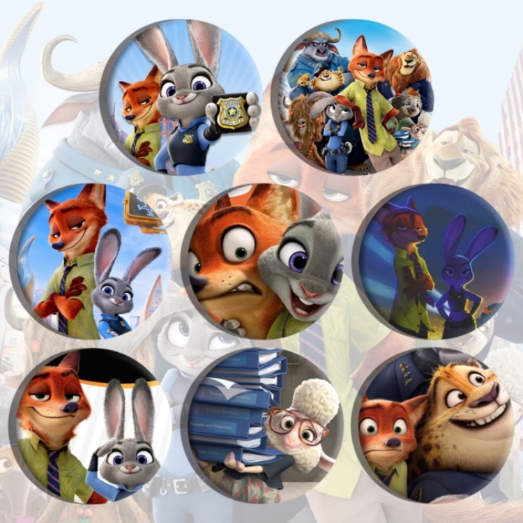 Zootopia Anime tinplate brooch badge a set of 8