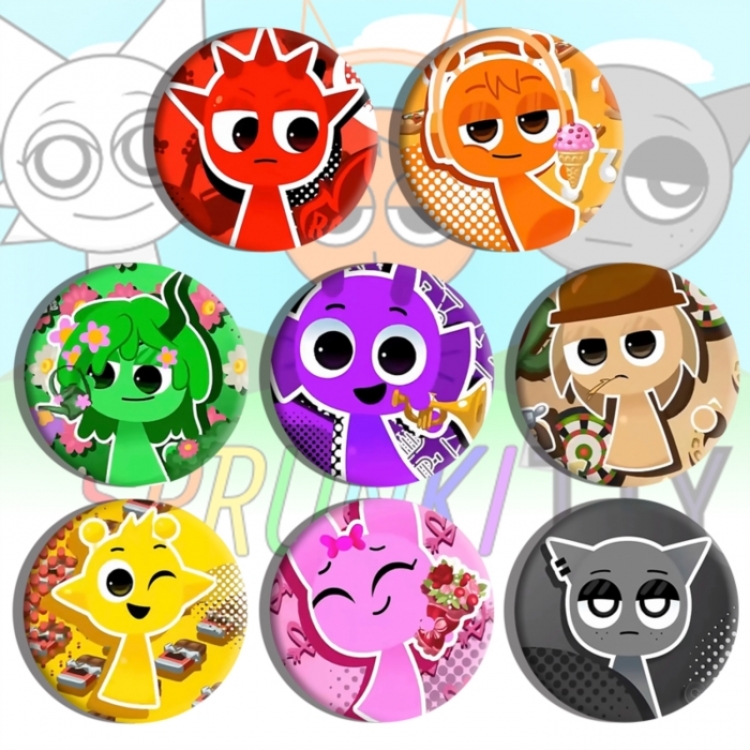 Sprunki Plush Anime tinplate brooch badge a set of 8