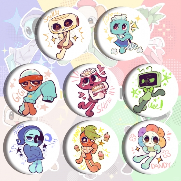 Dandy's World Anime tinplate brooch badge a set of 8