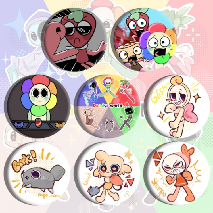 Dandy's World Anime tinplate brooch badge a set of 8
