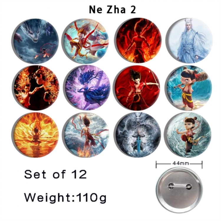 Nezha Anime tinplate bright film badge 44mm a set of 12