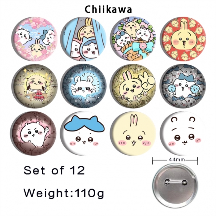 Chiikawa Anime tinplate bright film badge 44mm a set of 12