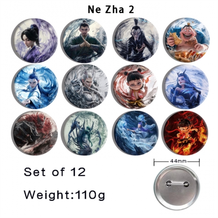 Nezha Anime tinplate bright film badge 44mm a set of 12