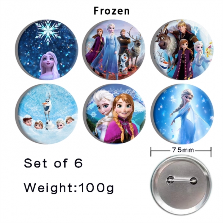 Frozen Anime Tinplate Bright Film Emblem Badge 75mm a set of 6