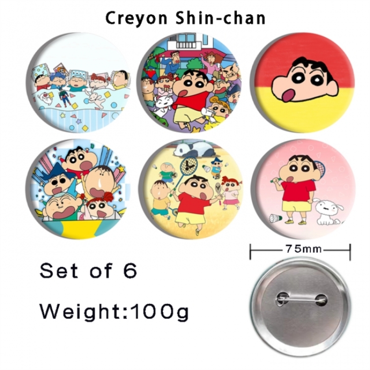 CrayonShin Anime Tinplate Bright Film Emblem Badge 75mm a set of 6