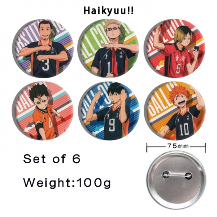Haikyuu!! Anime Tinplate Bright Film Emblem Badge 75mm a set of 6