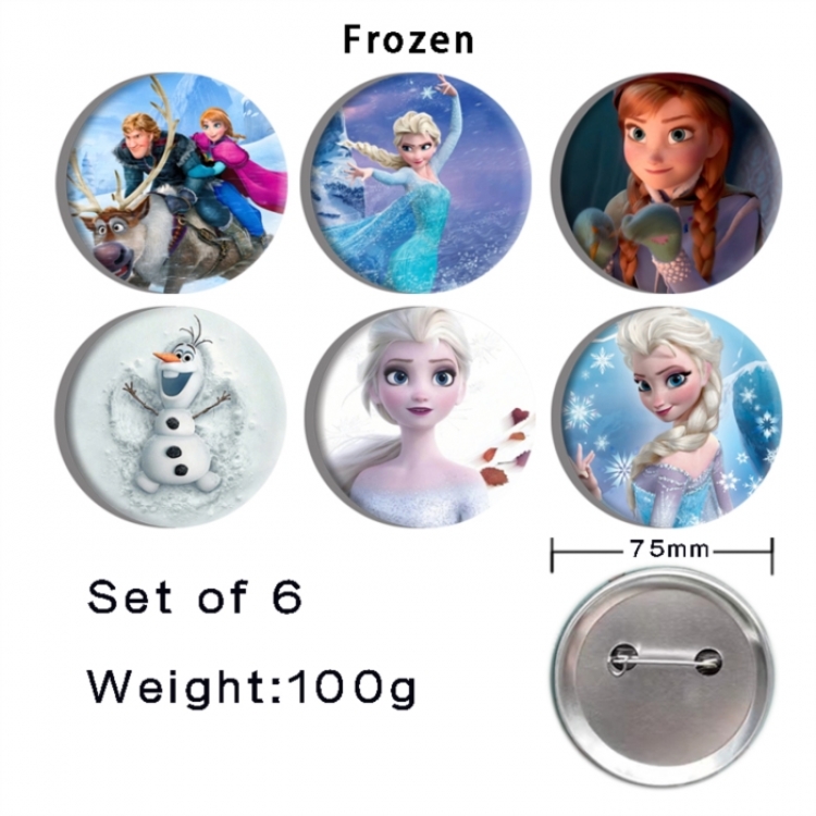 Frozen Anime Tinplate Bright Film Emblem Badge 75mm a set of 6