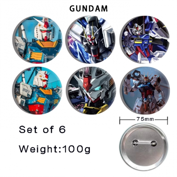 Gundam Anime Tinplate Bright Film Emblem Badge 75mm a set of 6
