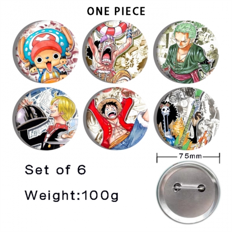 One Piece Anime Tinplate Bright Film Emblem Badge 75mm a set of 6