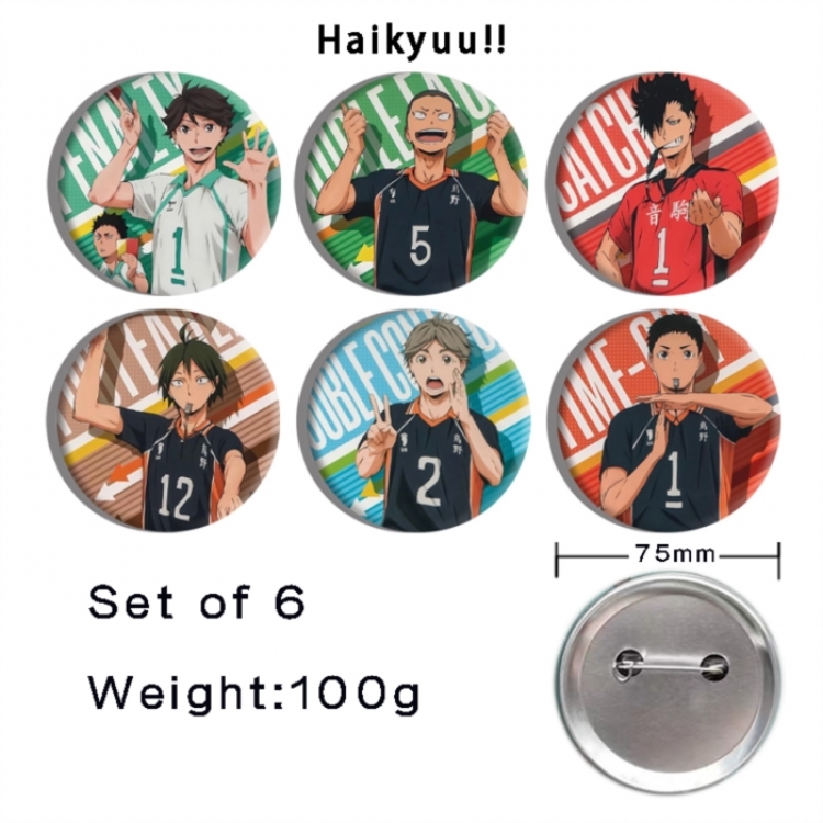 Haikyuu!! Anime Tinplate Bright Film Emblem Badge 75mm a set of 6