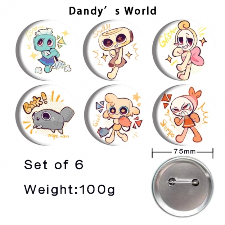 Dandy's World Anime Tinplate Bright Film Emblem Badge 75mm a set of 6