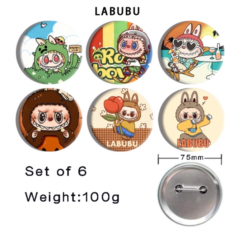 LABUBU Anime Tinplate Bright Film Emblem Badge 75mm a set of 6