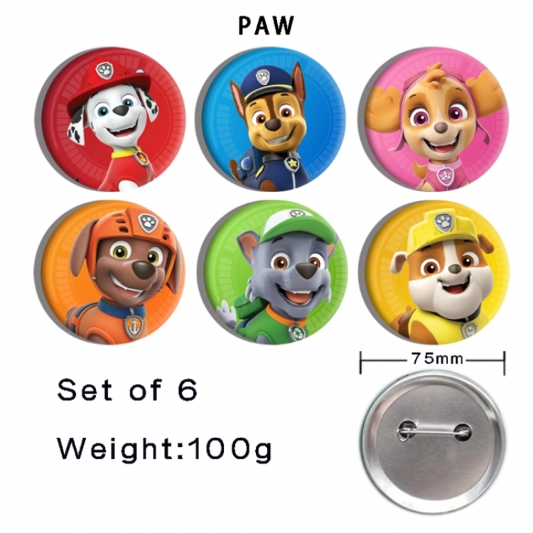 PAW Patrol  Anime Tinplate Bright Film Emblem Badge 75mm a set of 6