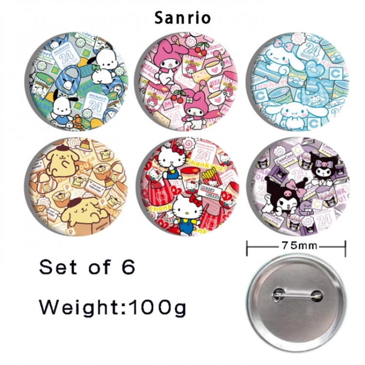 sanrio Anime Tinplate Bright Film Emblem Badge 75mm a set of 6