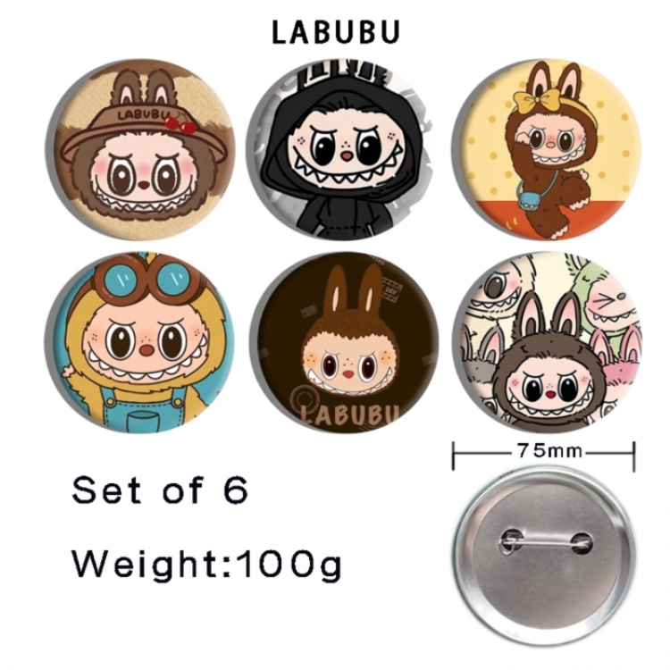 LABUBU Anime Tinplate Bright Film Emblem Badge 75mm a set of 6