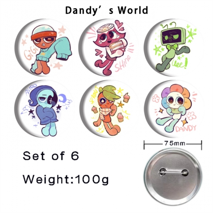 Dandy's World  Anime Tinplate Bright Film Emblem Badge 75mm a set of 6