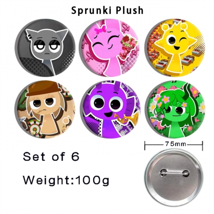 Sprunki Plush Anime Tinplate Bright Film Emblem Badge 75mm a set of 6