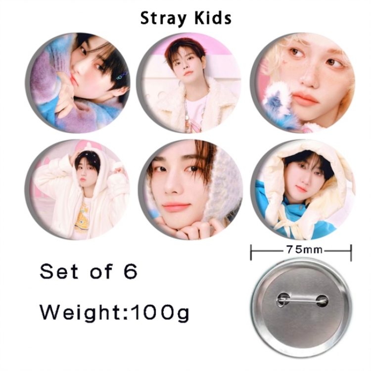straykids Anime Tinplate Bright Film Emblem Badge 75mm a set of 6