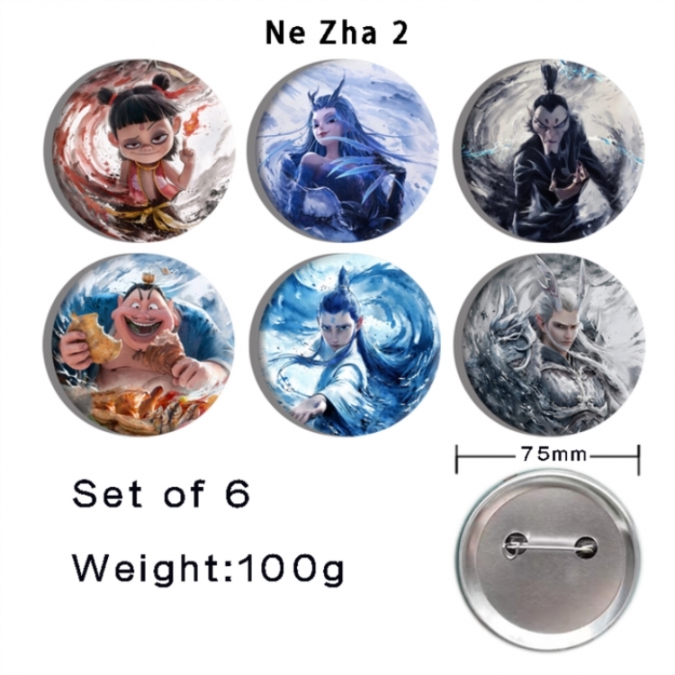 Nezha Anime Tinplate Bright Film Emblem Badge 75mm a set of 6
