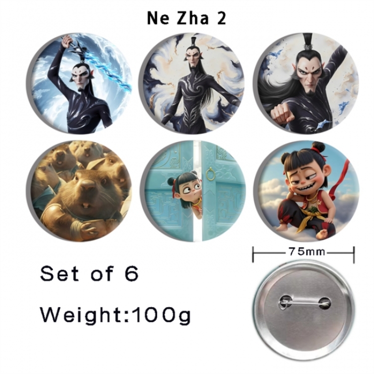 Nezha Anime Tinplate Bright Film Emblem Badge 75mm a set of 6