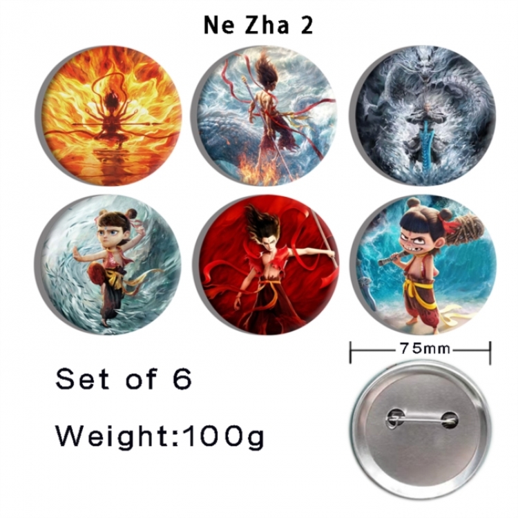 Nezha Anime Tinplate Bright Film Emblem Badge 75mm a set of 6