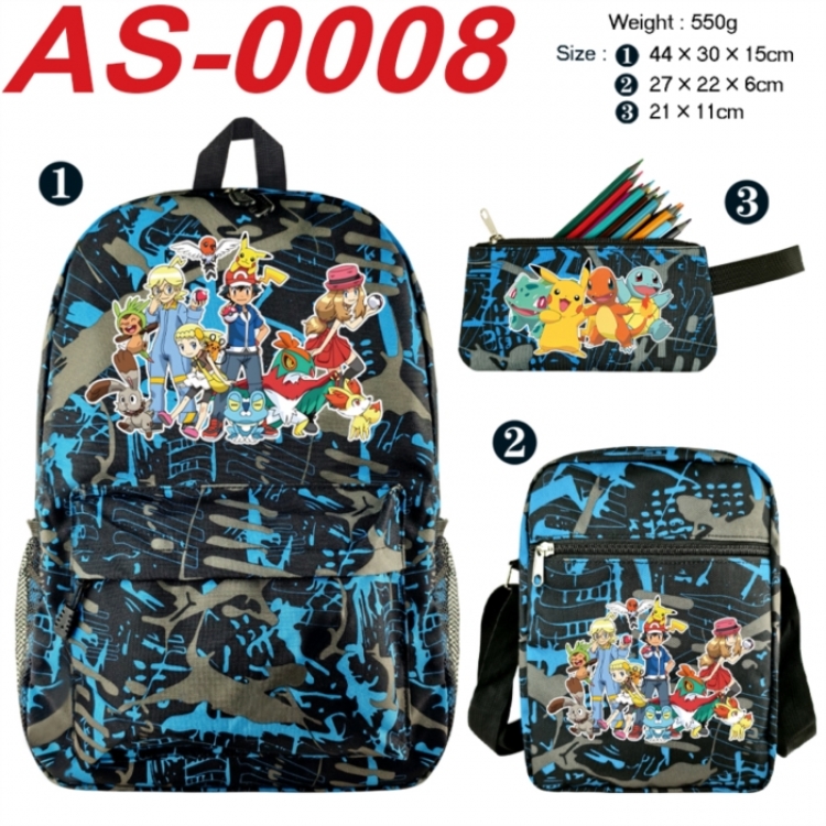 Pokemon Anime canvas backpack backpack+lunch bag+pencil case set 550g